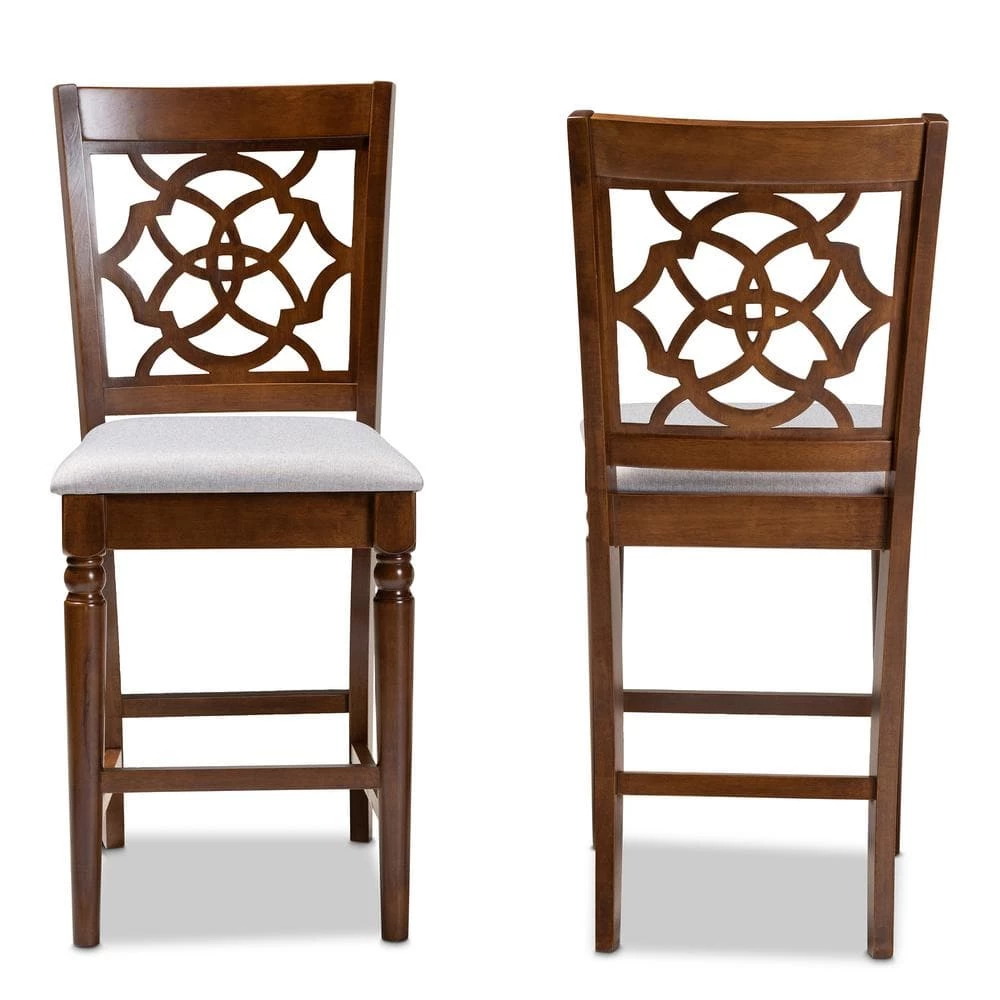 Oscar 25 in. Grey and Walnut Brown Pub Chair (Set of 2) by Baxton Studio