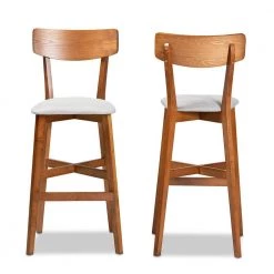 Cameron 30.3 in. Grey and Walnut Brown Bar Stool (Set of 2) by Baxton Studio