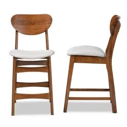 Katya 38.6 in. Grey and Walnut Brown High Back Wood Counter Height Bar Stool (Set of 2) by Baxton Studio