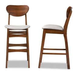 Katya 44.1 in. Grey and Walnut Brown Low Back Wood Bar Height Bar Stool (Set of 2) by Baxton Studio