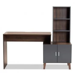 Jaeger 56.7 in. Grey and Walnut Brown Computer Desk by Baxton Studio