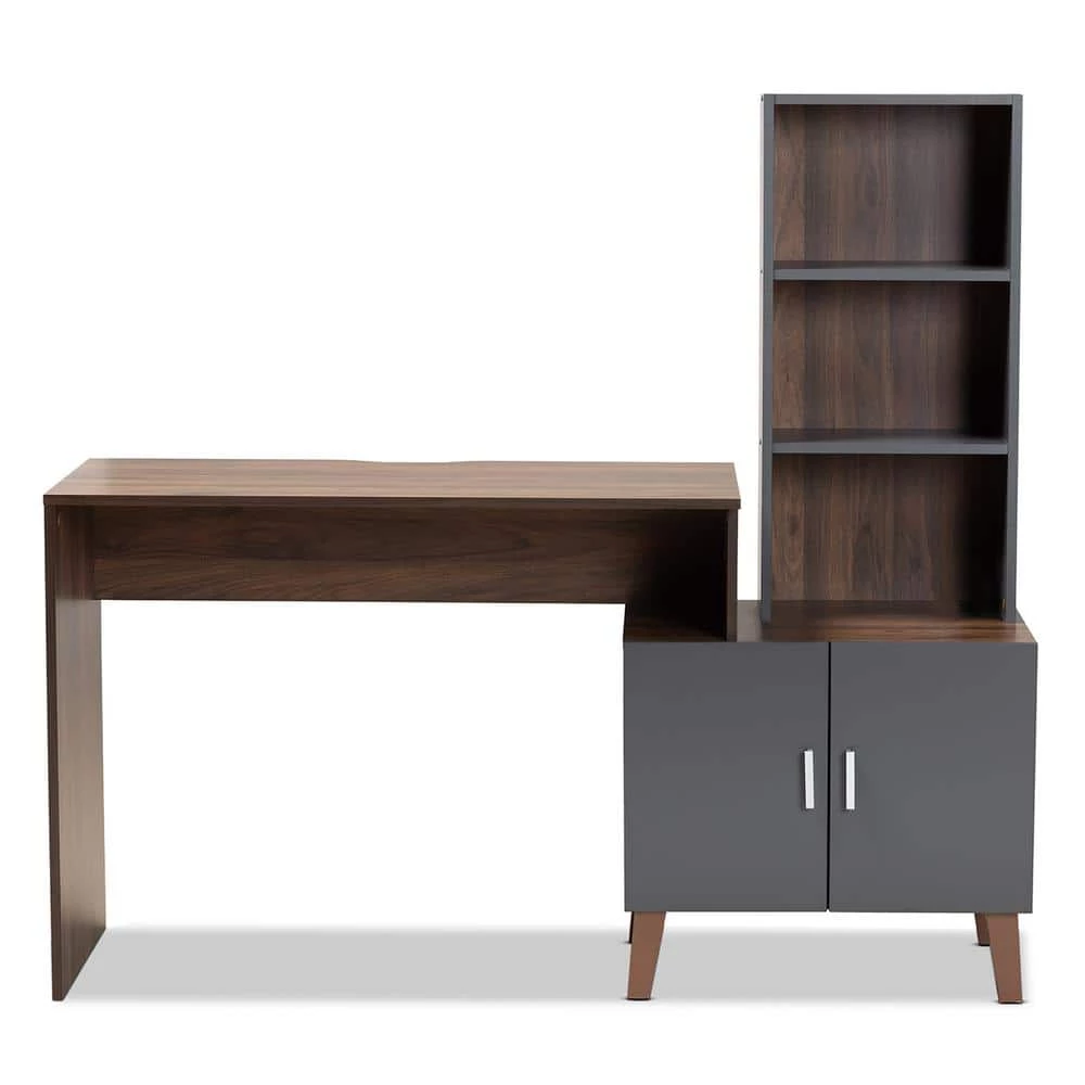Jaeger 56.7 in. Grey and Walnut Brown Computer Desk by Baxton Studio