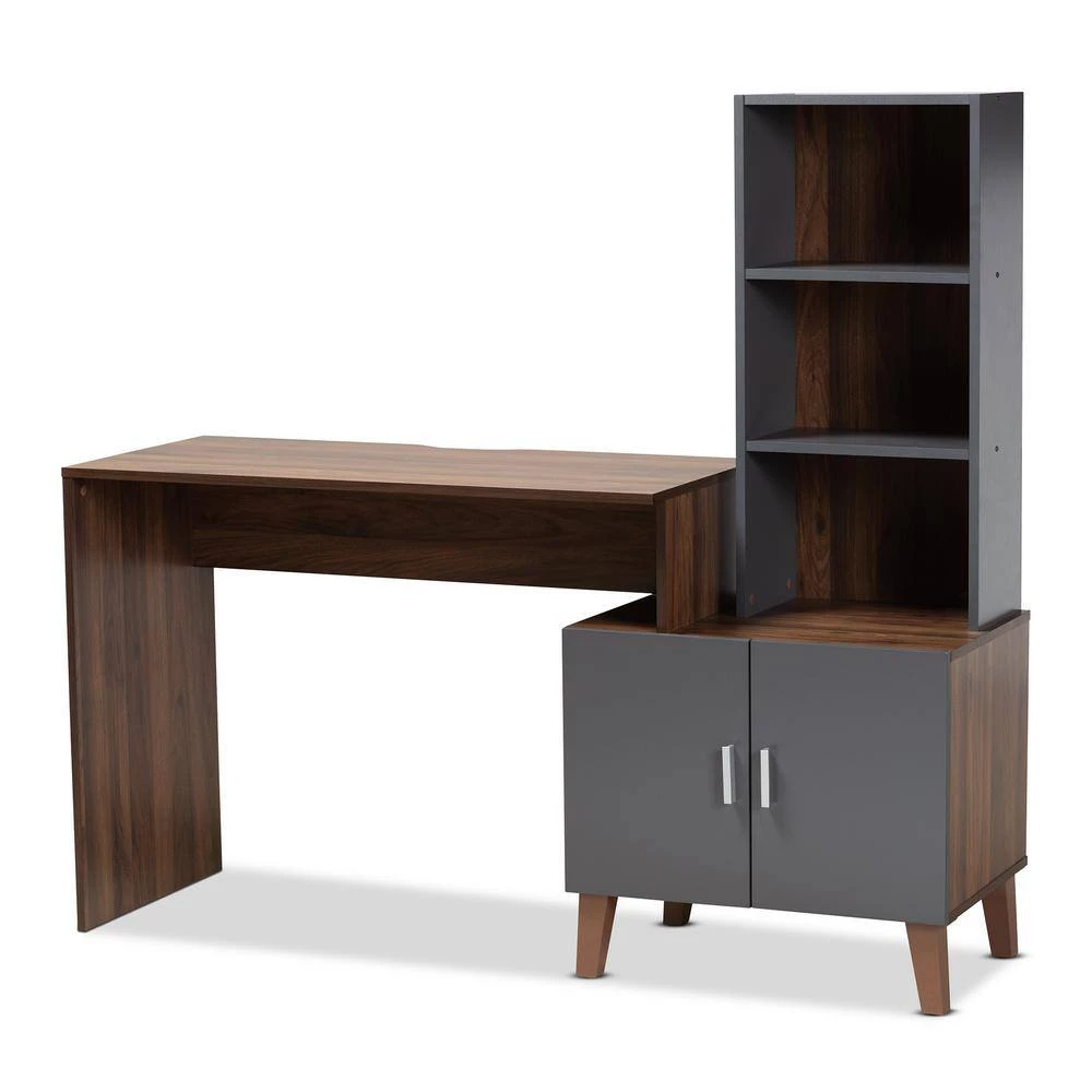 Jaeger 56.7 in. Grey and Walnut Brown Computer Desk by Baxton Studio - Image 2