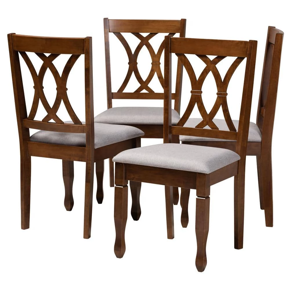 Augustine Grey and Walnut Brown Fabric Dining Chair (Set of 4) by Baxton Studio
