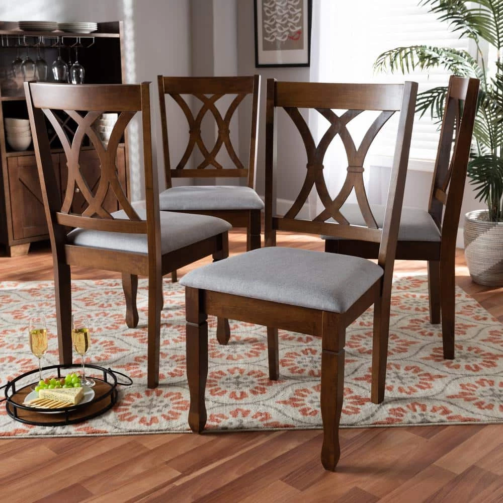 Augustine Grey and Walnut Brown Fabric Dining Chair (Set of 4) by Baxton Studio - Image 3