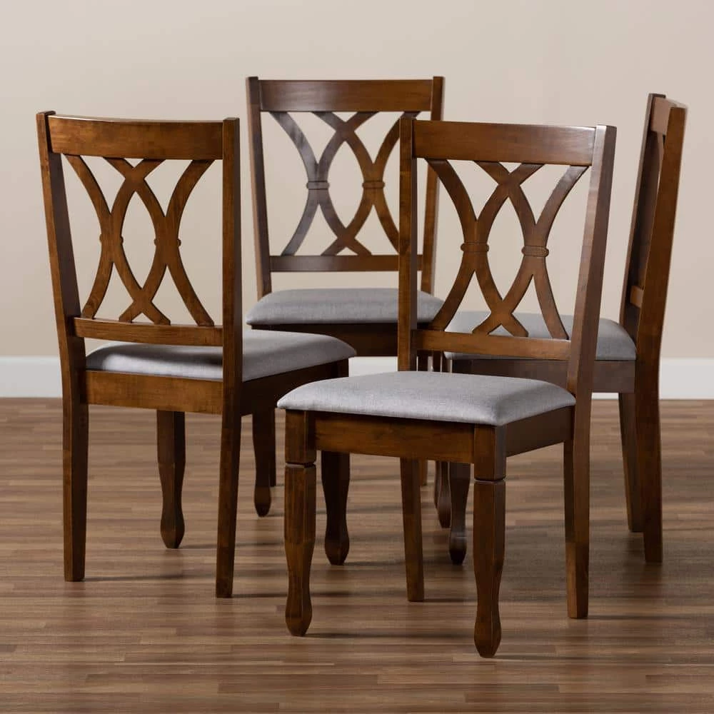 Augustine Grey and Walnut Brown Fabric Dining Chair (Set of 4) by Baxton Studio - Image 7