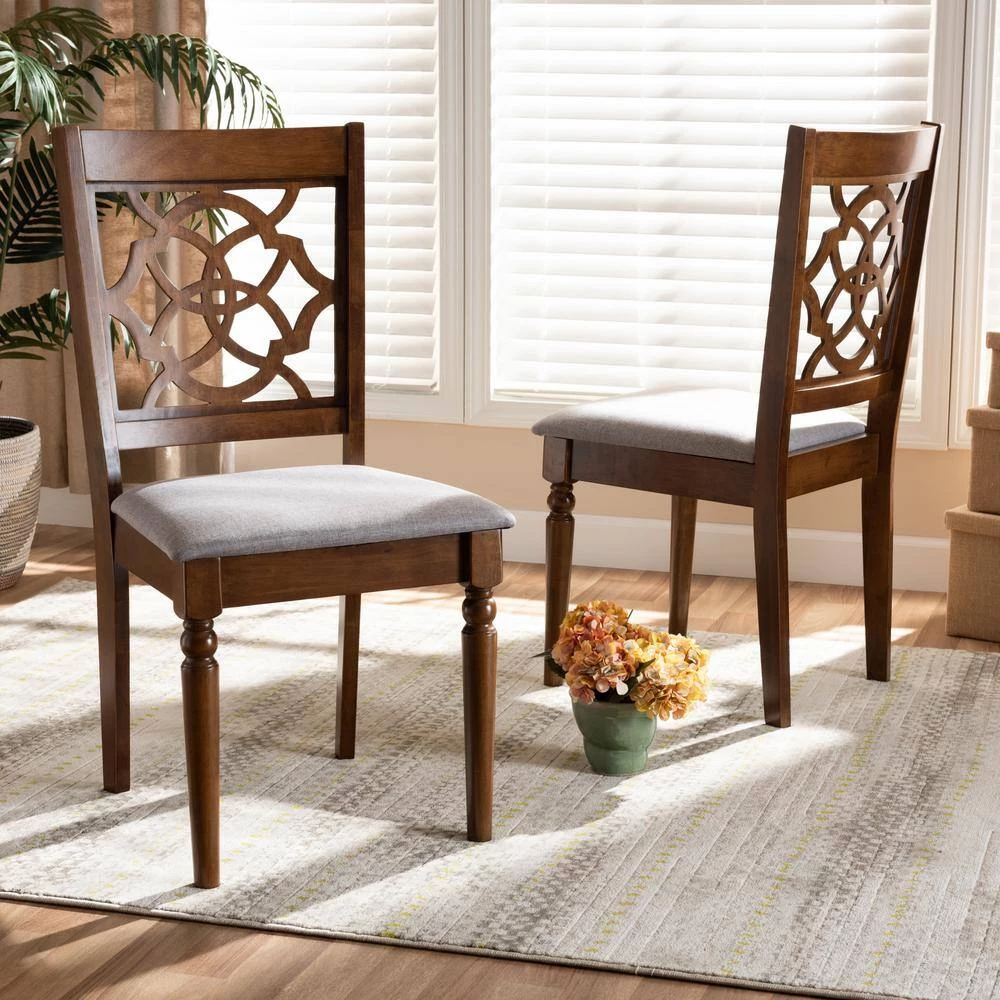 Renaud Grey and Walnut Brown Upholstered Dining Chair (Set of 2) by Baxton Studio - Image 7