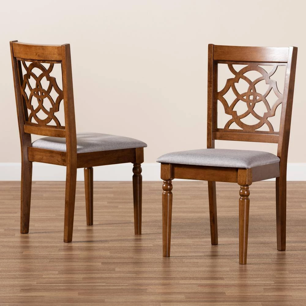 Renaud Grey and Walnut Brown Upholstered Dining Chair (Set of 2) by Baxton Studio - Image 6