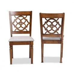 Renaud Grey and Walnut Brown Upholstered Dining Chair (Set of 2) by Baxton Studio