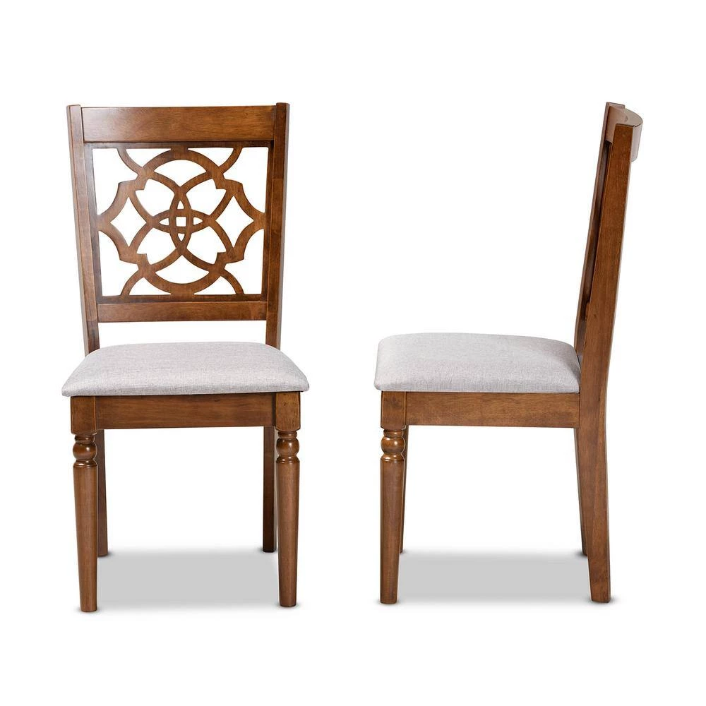 Renaud Grey and Walnut Brown Upholstered Dining Chair (Set of 2) by Baxton Studio - Image 3