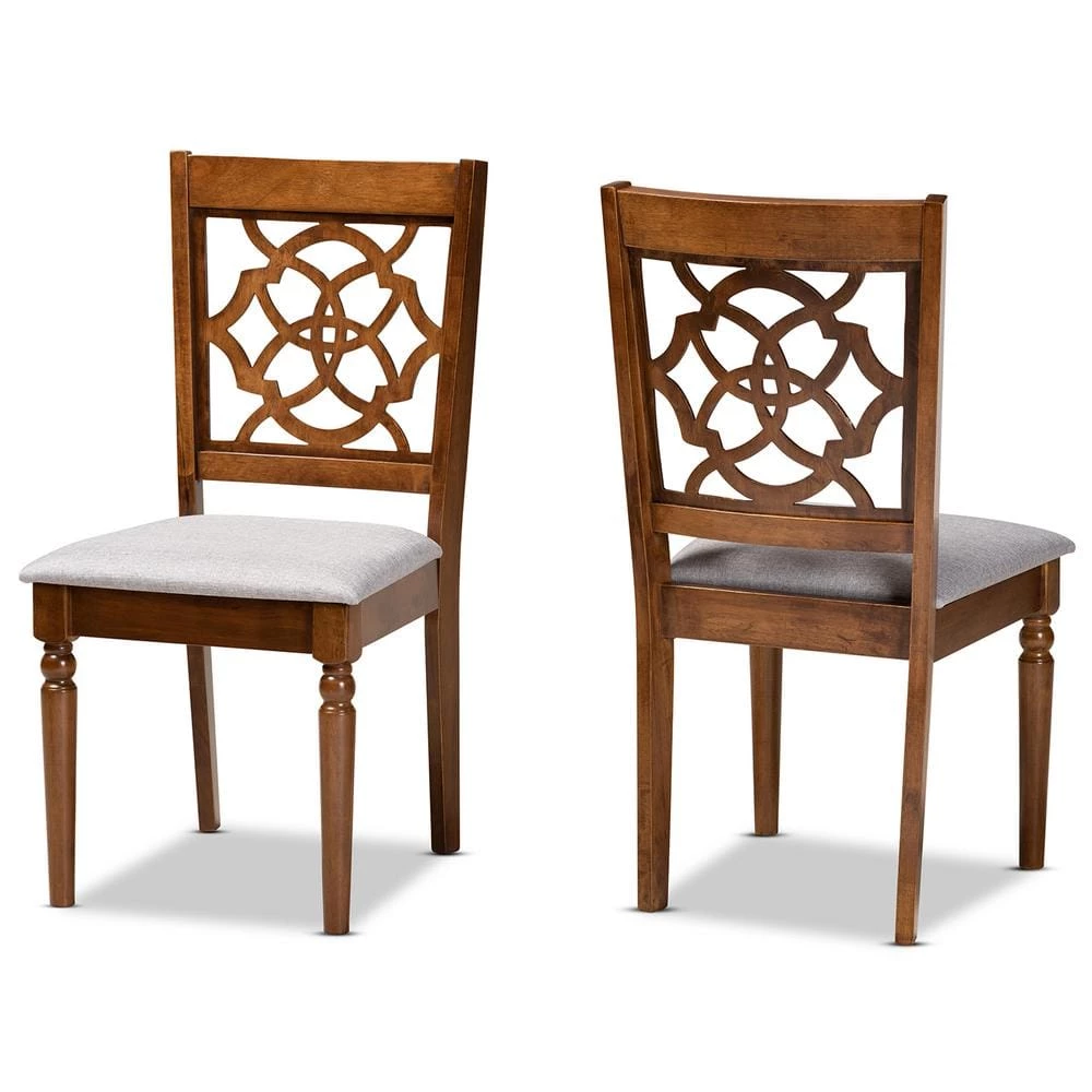 Renaud Grey and Walnut Brown Upholstered Dining Chair (Set of 2) by Baxton Studio - Image 2