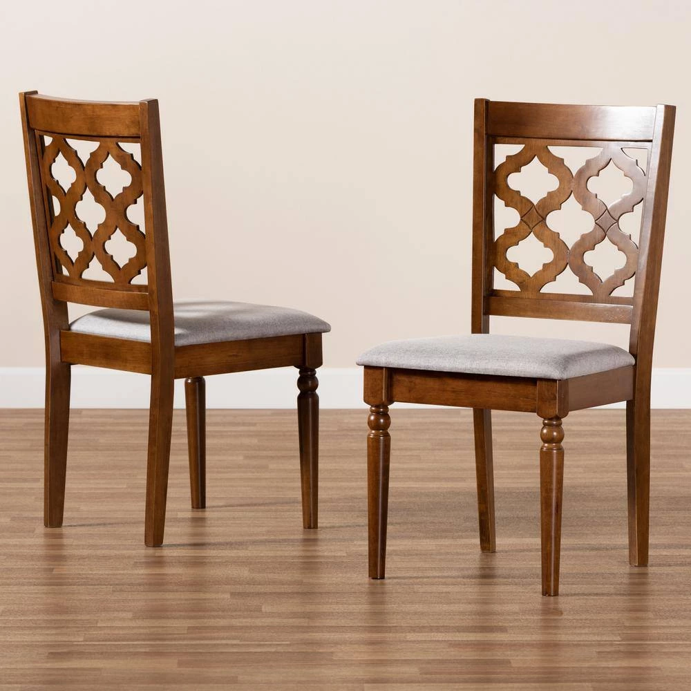 Ramiro Grey and Walnut Brown Upholstered Dining Chair (Set of 2) by Baxton Studio - Image 6
