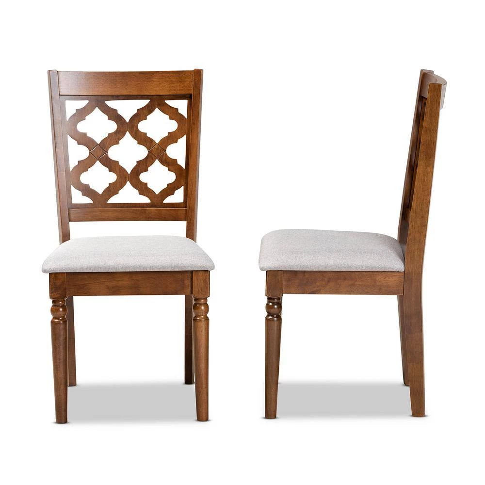 Ramiro Grey and Walnut Brown Upholstered Dining Chair (Set of 2) by Baxton Studio - Image 3