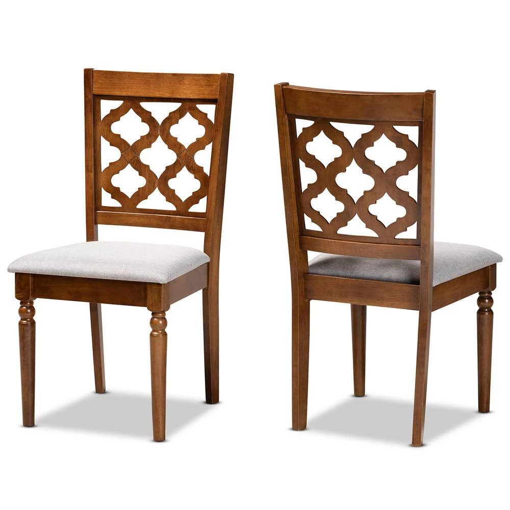 Ramiro Grey and Walnut Brown Upholstered Dining Chair (Set of 2) by Baxton Studio - Image 2