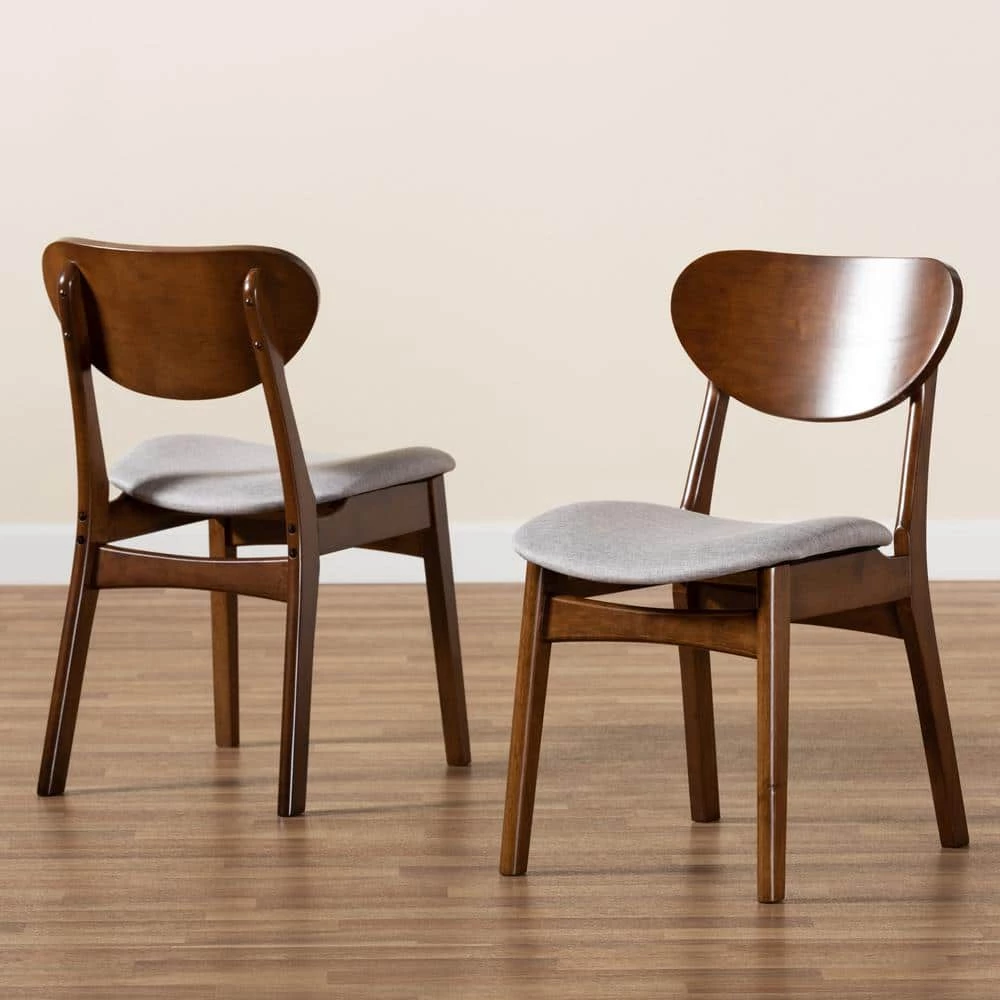 Katya Grey and Walnut Brown Dining Chair (Set of 2) by Baxton Studio - Image 6