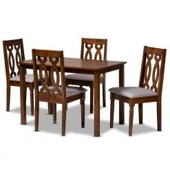 Kasia 5-Piece Grey and Walnut Brown Dining Set by Baxton Studio