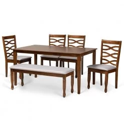 Lanier 6-Piece Grey and Walnut Brown Dining Set by Baxton Studio