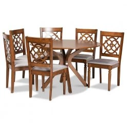 Sadie 7-Piece Grey and Walnut Brown Dining Set by Baxton Studio