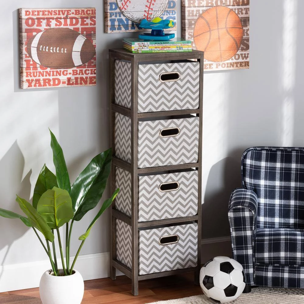 Jorah Grey and White Tallboy Storage Cabinet with 4-Baskets by Baxton Studio - Image 8