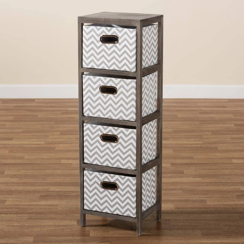 Jorah Grey and White Tallboy Storage Cabinet with 4-Baskets by Baxton Studio - Image 7