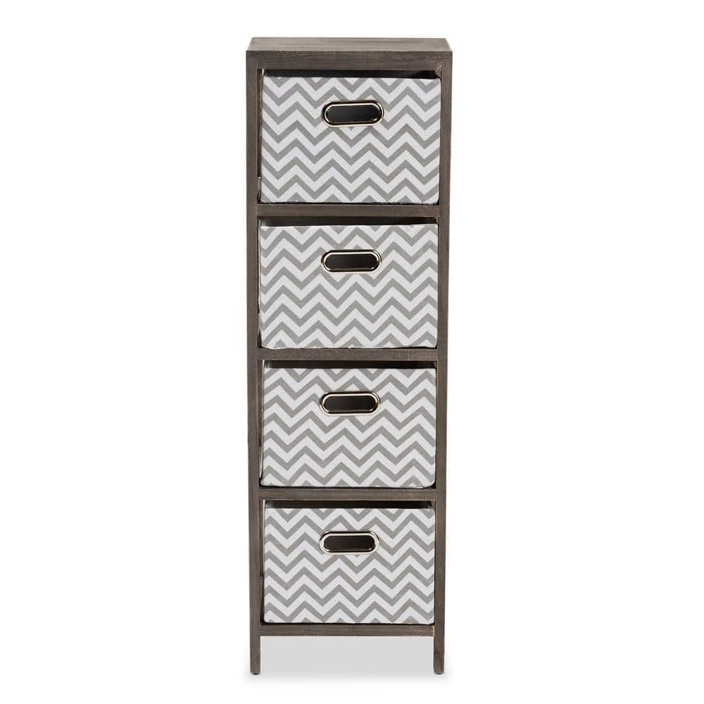 Jorah Grey and White Tallboy Storage Cabinet with 4-Baskets by Baxton Studio