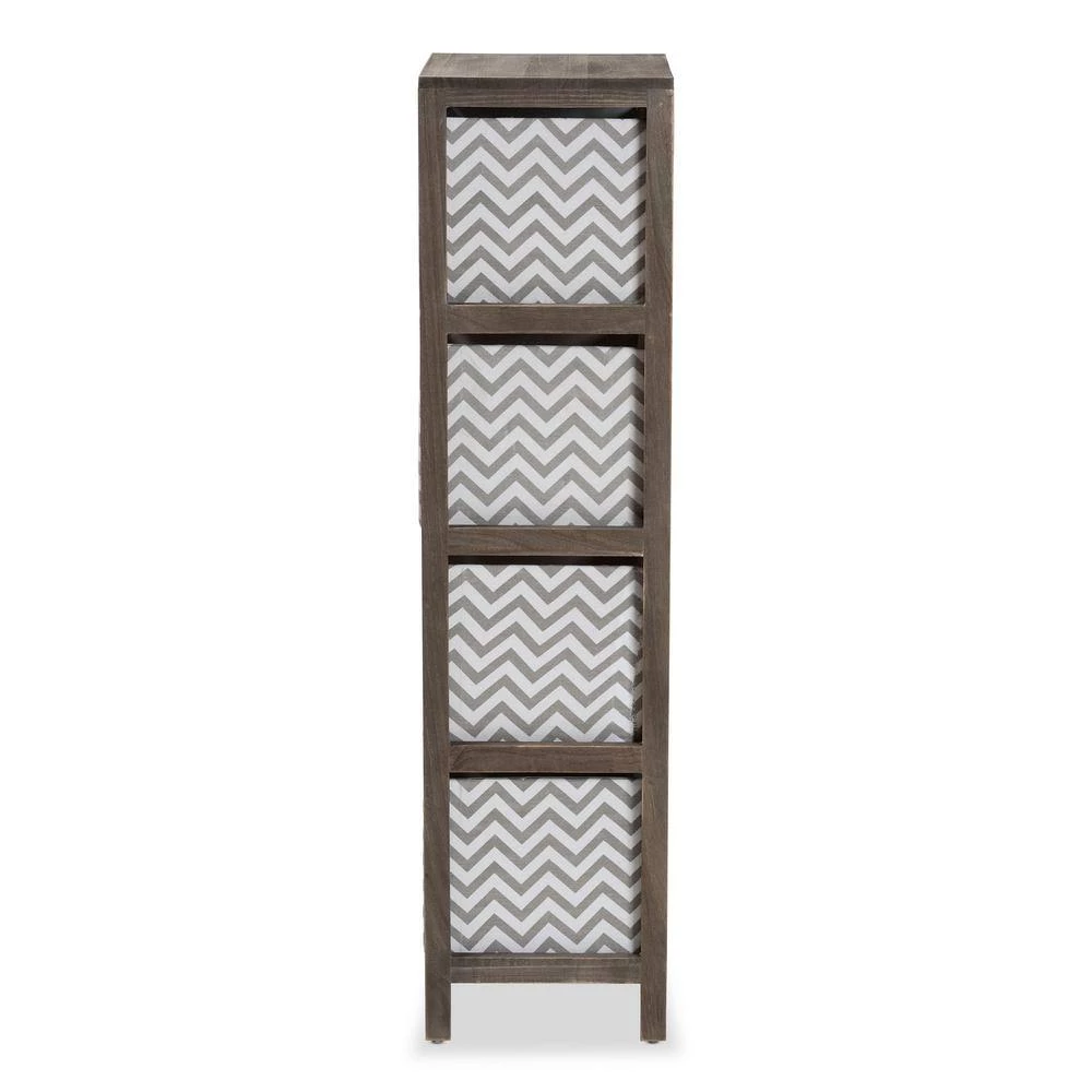 Jorah Grey and White Tallboy Storage Cabinet with 4-Baskets by Baxton Studio - Image 4
