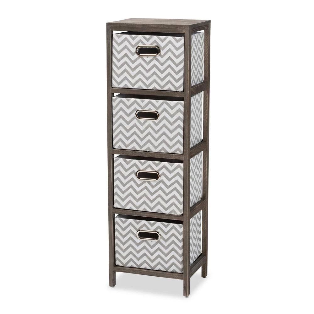 Jorah Grey and White Tallboy Storage Cabinet with 4-Baskets by Baxton Studio - Image 2