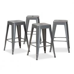 Horton 26 in. Grey Backless Metal Counter Height Bar Stool (Set of 4) by Baxton Studio