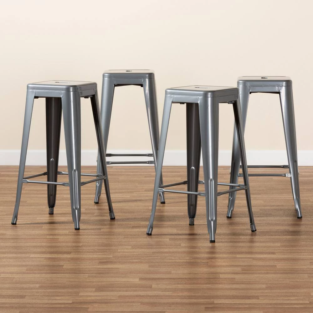 Horton 30.3 in. Grey Backless Metal Bar Height Bar Stool (Set of 4) by Baxton Studio - Image 6