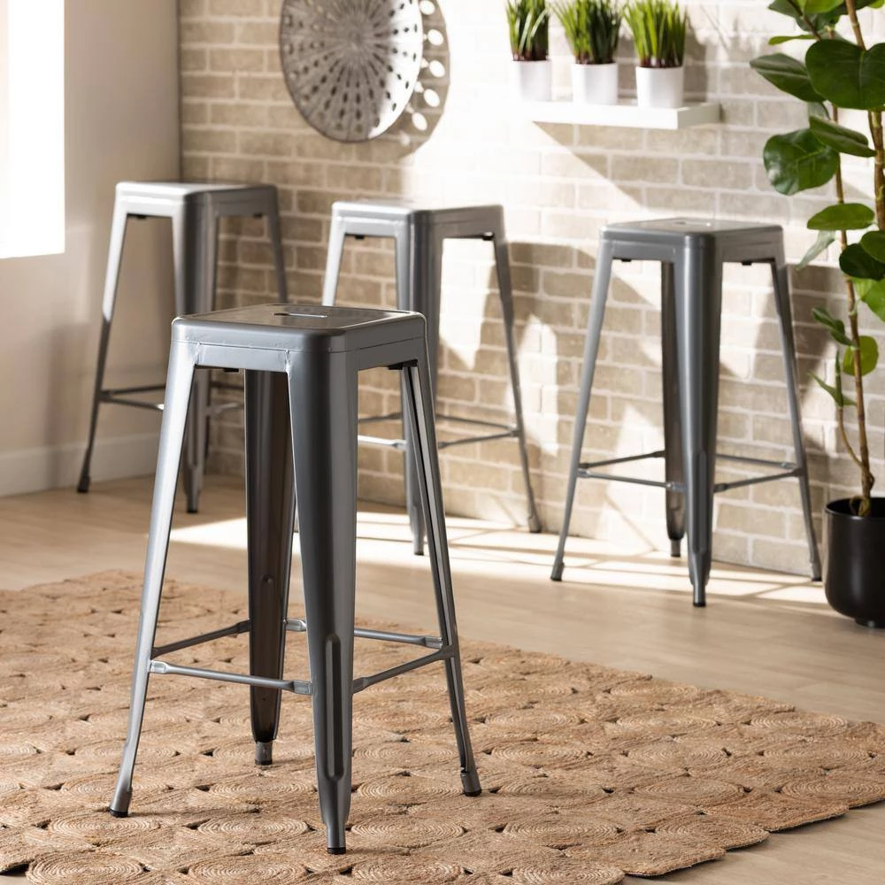 Horton 30.3 in. Grey Backless Metal Bar Height Bar Stool (Set of 4) by Baxton Studio - Image 7