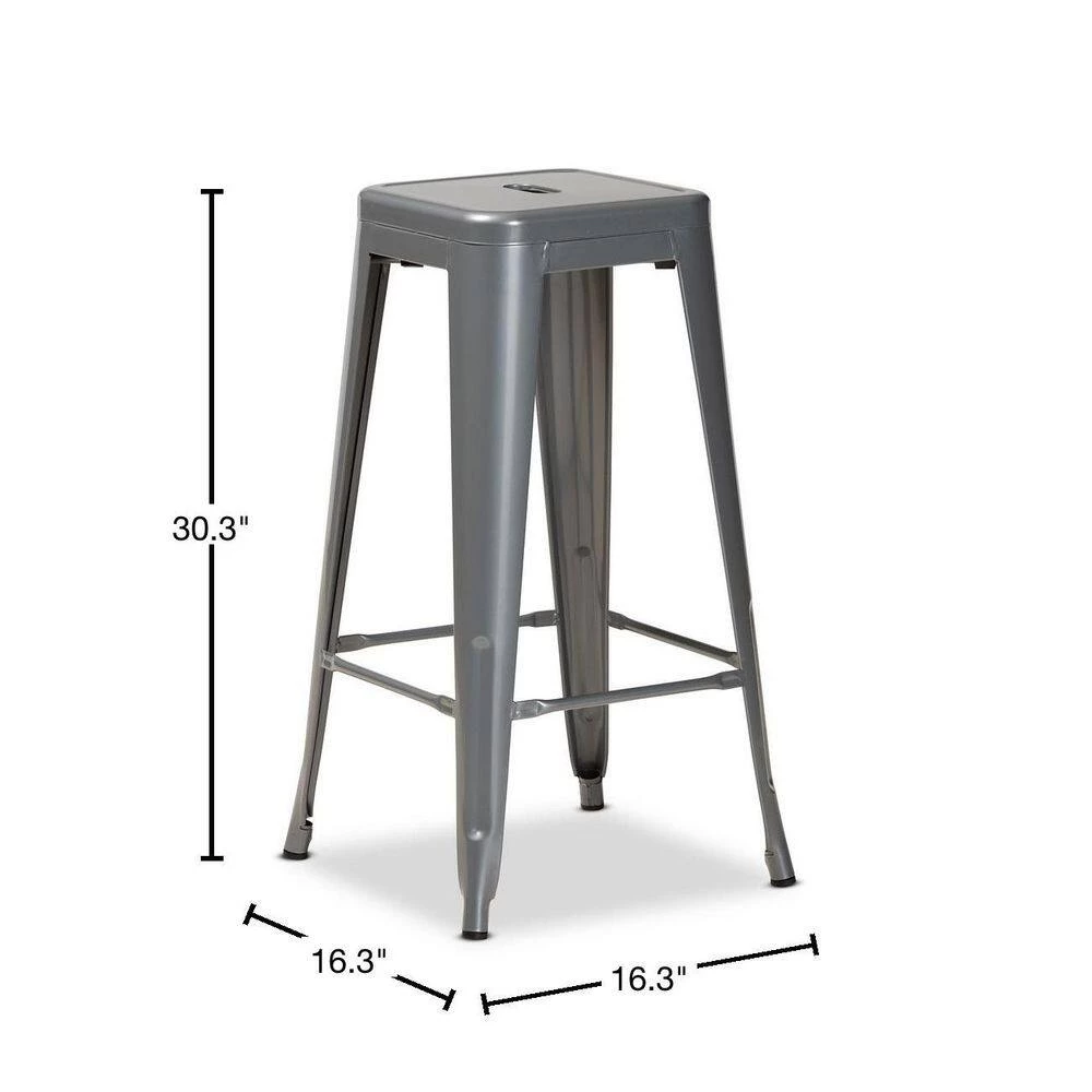 Horton 30.3 in. Grey Backless Metal Bar Height Bar Stool (Set of 4) by Baxton Studio - Image 3