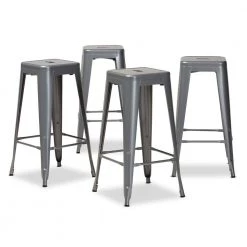 Horton 30.3 in. Grey Backless Metal Bar Height Bar Stool (Set of 4) by Baxton Studio