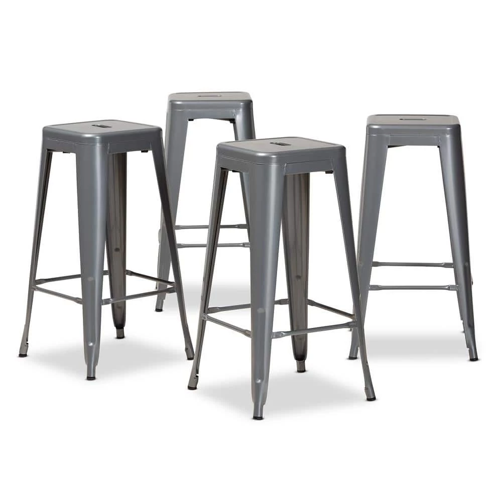 Horton 30.3 in. Grey Backless Metal Bar Height Bar Stool (Set of 4) by Baxton Studio