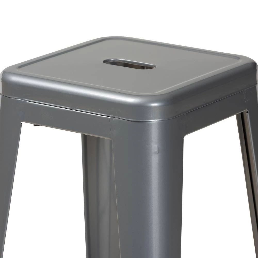 Horton 30.3 in. Grey Backless Metal Bar Height Bar Stool (Set of 4) by Baxton Studio - Image 4