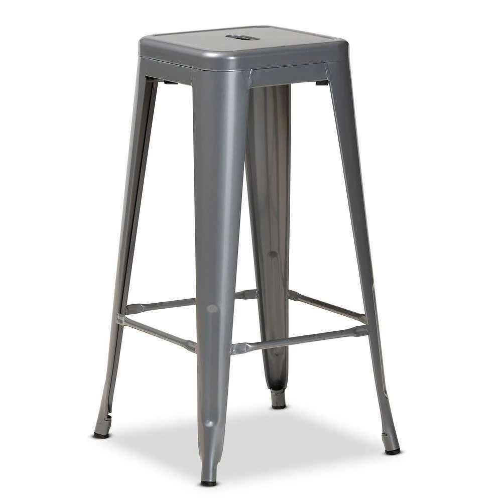 Horton 30.3 in. Grey Backless Metal Bar Height Bar Stool (Set of 4) by Baxton Studio - Image 2