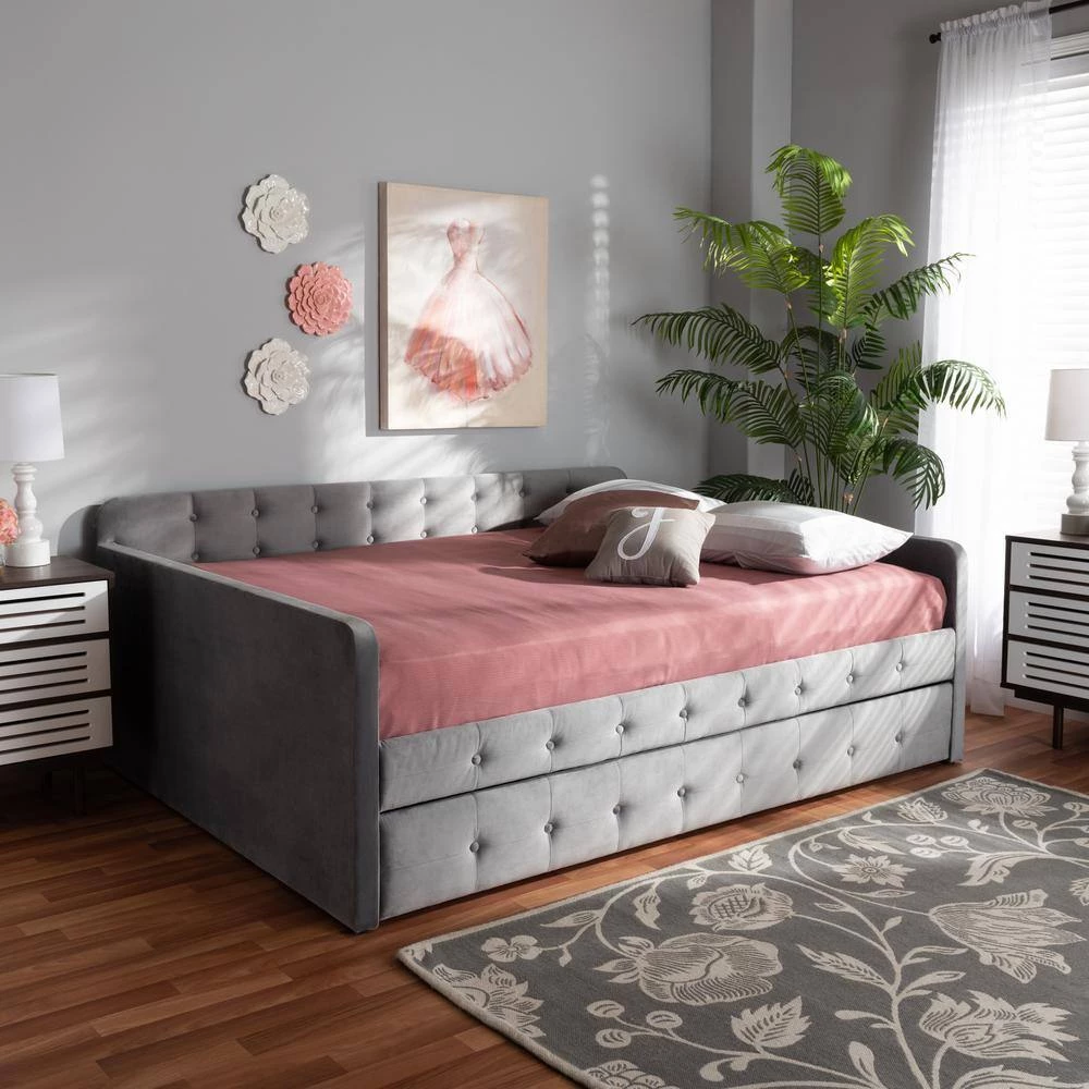 Jona Grey Queen Daybed with Trundle by Baxton Studio - Image 8