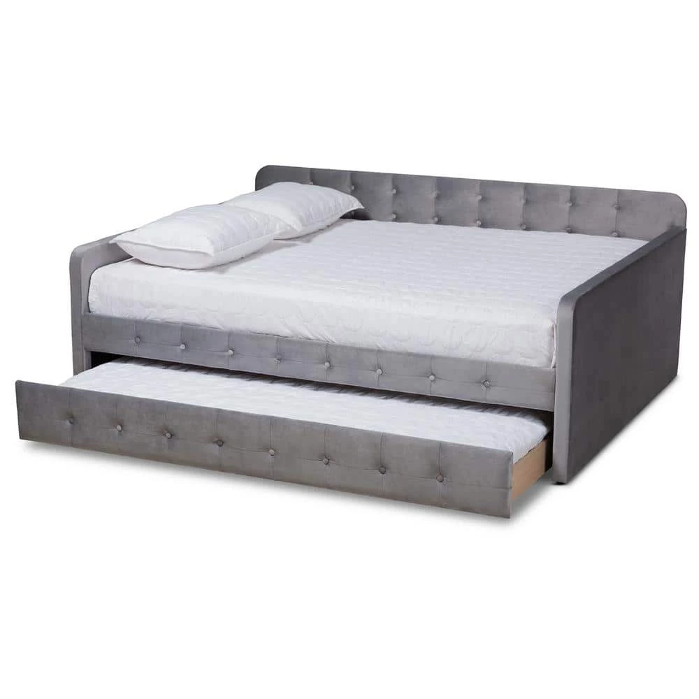 Jona Grey Queen Daybed with Trundle by Baxton Studio - Image 4