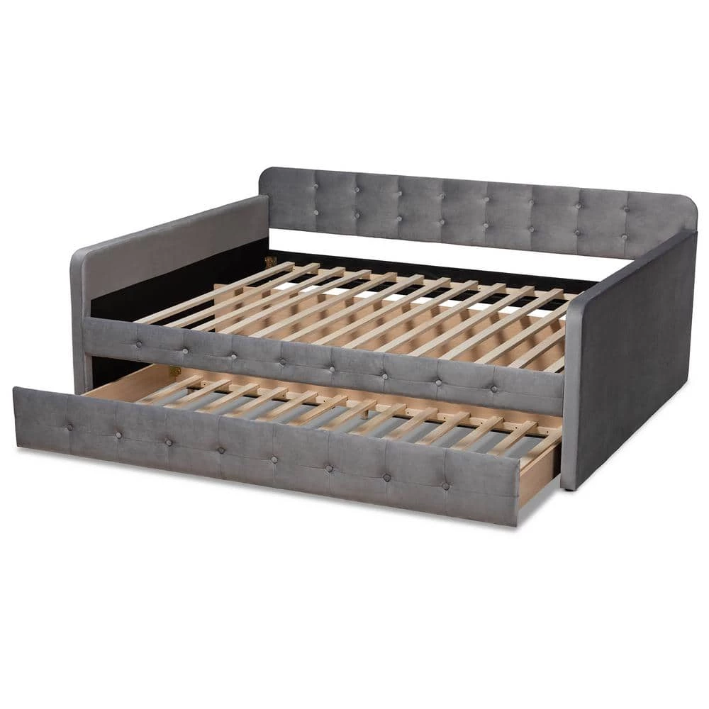 Jona Grey Queen Daybed with Trundle by Baxton Studio