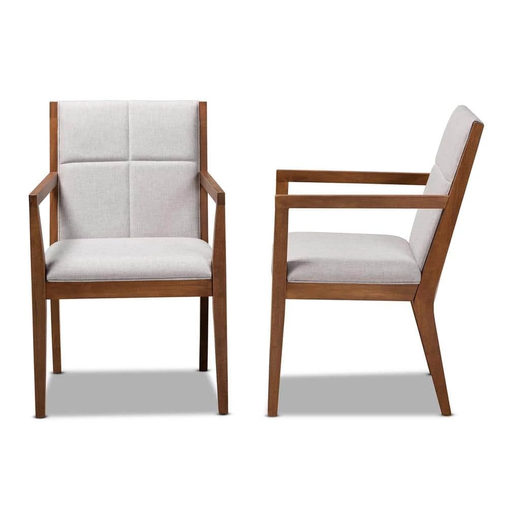 Theresa Greyish Beige and Walnut Brown Fabric Accent Chair (Set of 2) by Baxton Studio - Image 4