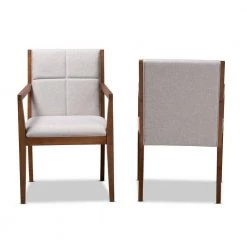 Theresa Greyish Beige and Walnut Brown Fabric Accent Chair (Set of 2) by Baxton Studio