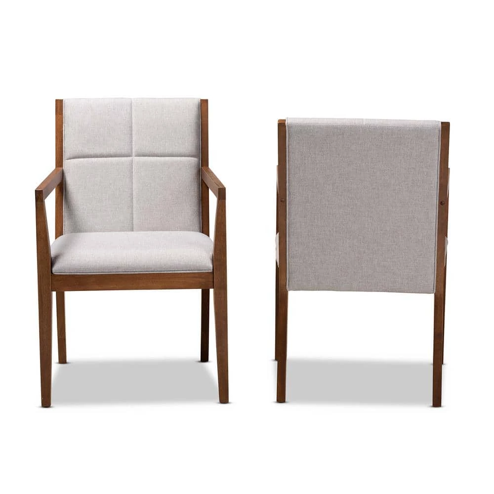 Theresa Greyish Beige and Walnut Brown Fabric Accent Chair (Set of 2) by Baxton Studio