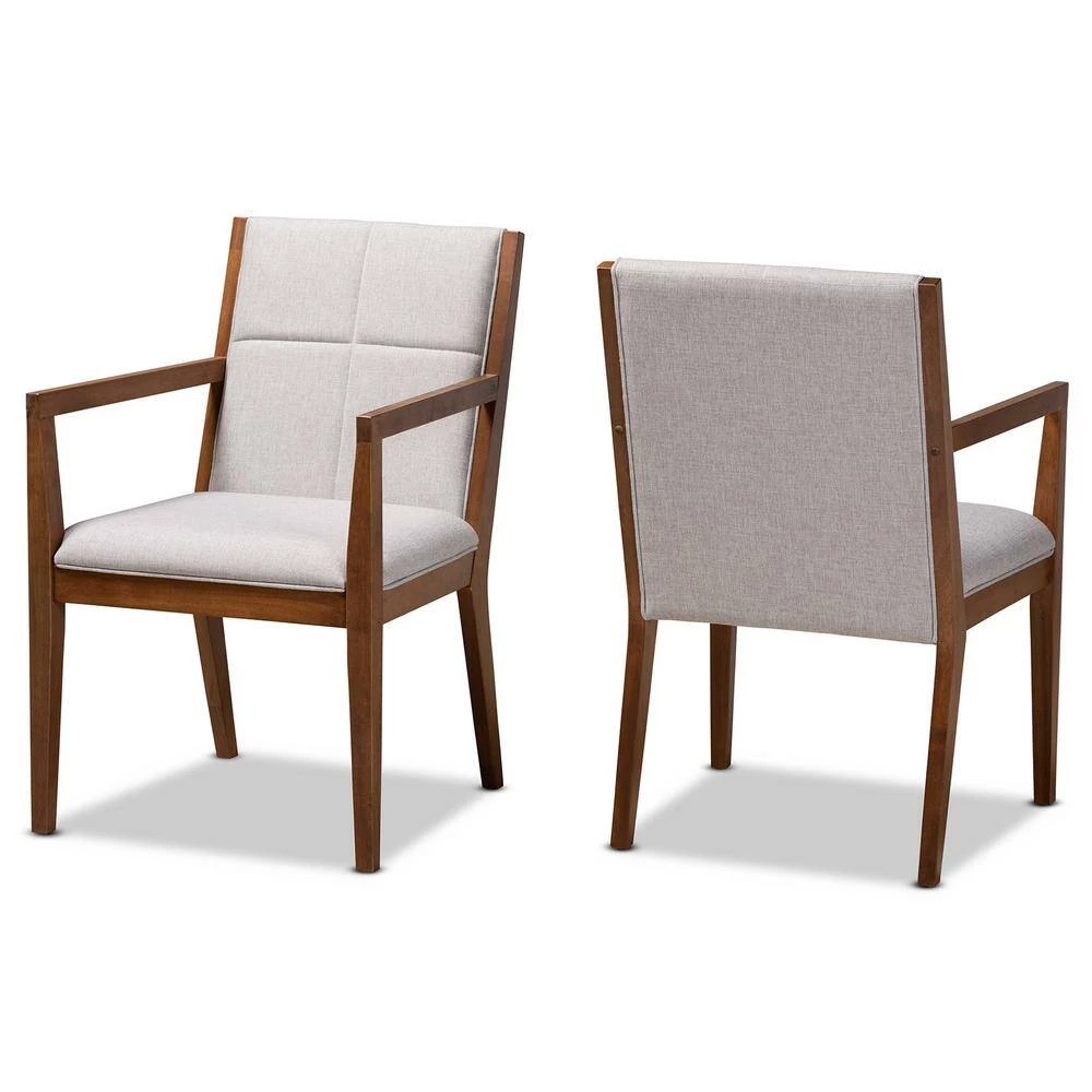 Theresa Greyish Beige and Walnut Brown Fabric Accent Chair (Set of 2) by Baxton Studio - Image 2