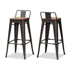 Henri 36 in. Gunmetal Gray and Oak Brown Bar Stool (Set of 2) by Baxton Studio