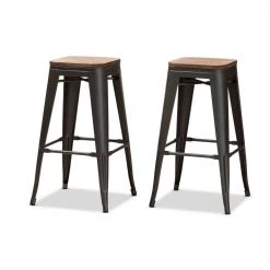 Henri 30 in. Gunmetal Gray and Oak Brown Bar Stool (Set of 2) by Baxton Studio