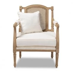 Clemence Ivory and Oak Fabric Armchair by Baxton Studio