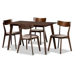 Nori 5-Piece Light Beige and Walnut Dining Set by Baxton Studio