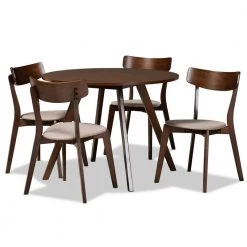 Rika 5-Piece Light Beige and Walnut Dining Set by Baxton Studio