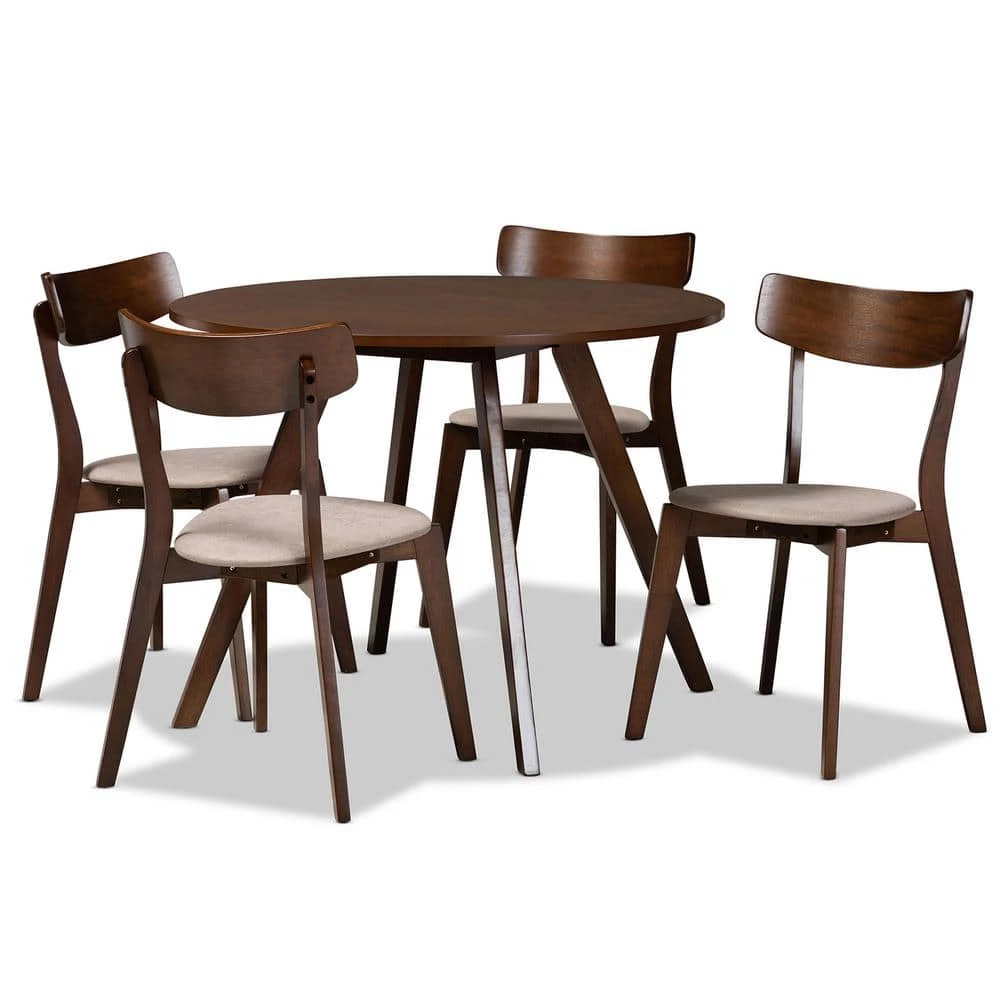 Rika 5-Piece Light Beige and Walnut Dining Set by Baxton Studio