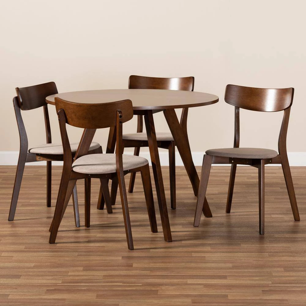 Rika 5-Piece Light Beige and Walnut Dining Set by Baxton Studio - Image 8