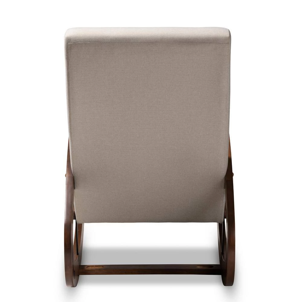 Kaira Light Beige and Walnut Fabric Rocking Chair by Baxton Studio - Image 6